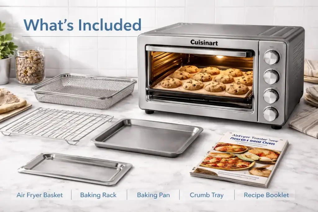 Hands assembling Cuisinart Air Fryer Toaster Oven accessories