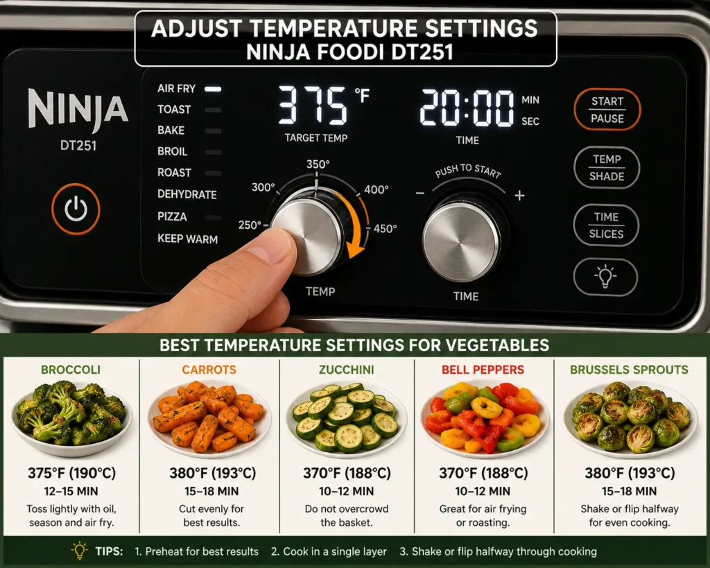 Setting temperature of vegetables in Ninja Dt251