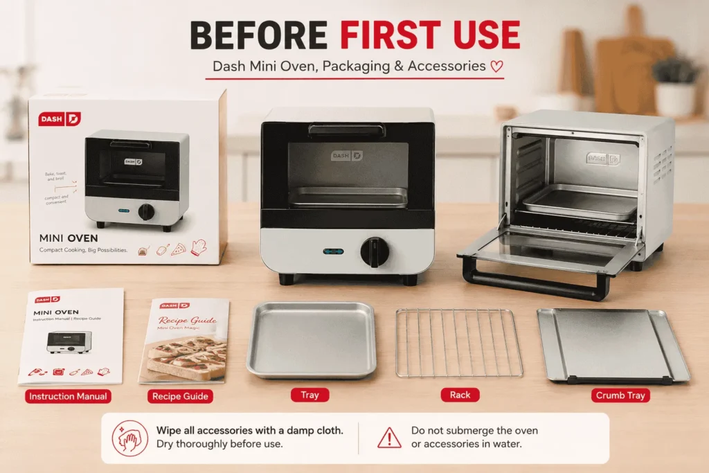 Before first use of Dash Mini Toaster Oven
