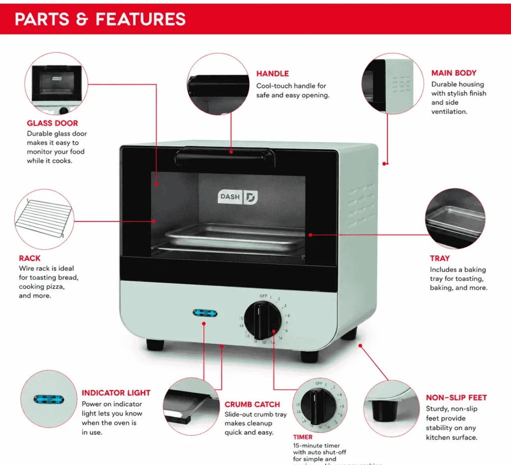 Features of Dash Mini Toaster Oven