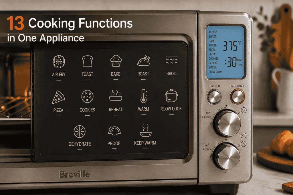 Image shows 13 Cooking Functions in One Appliance of Breville BOV950BST Joule Oven Air Fryer Pro