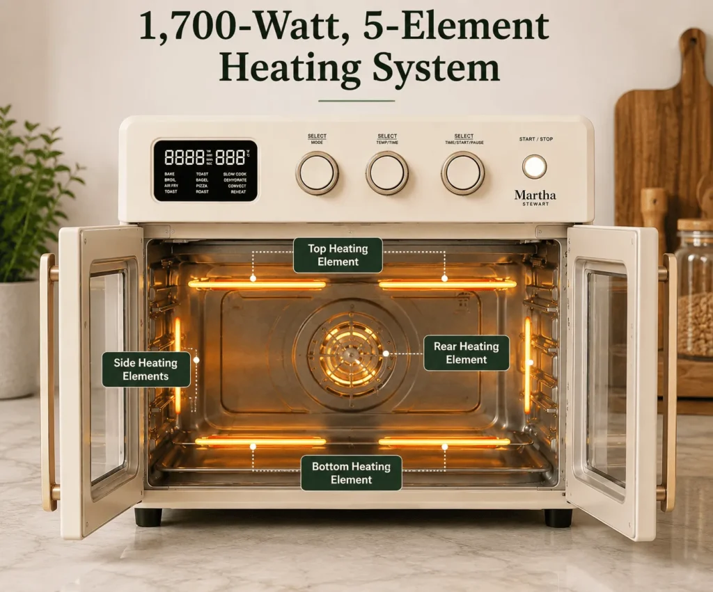 5 Heating elements of Martha Stewart French Door Air Fryer Toaster Oven Combo