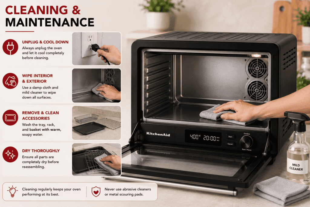 Cleaning of KitchenAid KCO224BM Dual Convection Countertop Oven with Air Fryer