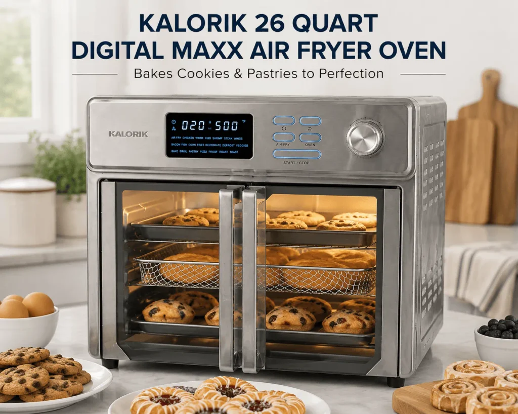 Image show Kalorik 26 Quart Digital Maxx Air Fryer Oven of Baking cookies and pastries
