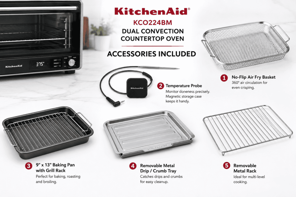 Accwssories of KitchenAid KCO224BM Dual Convection Countertop Oven with Air Fryer