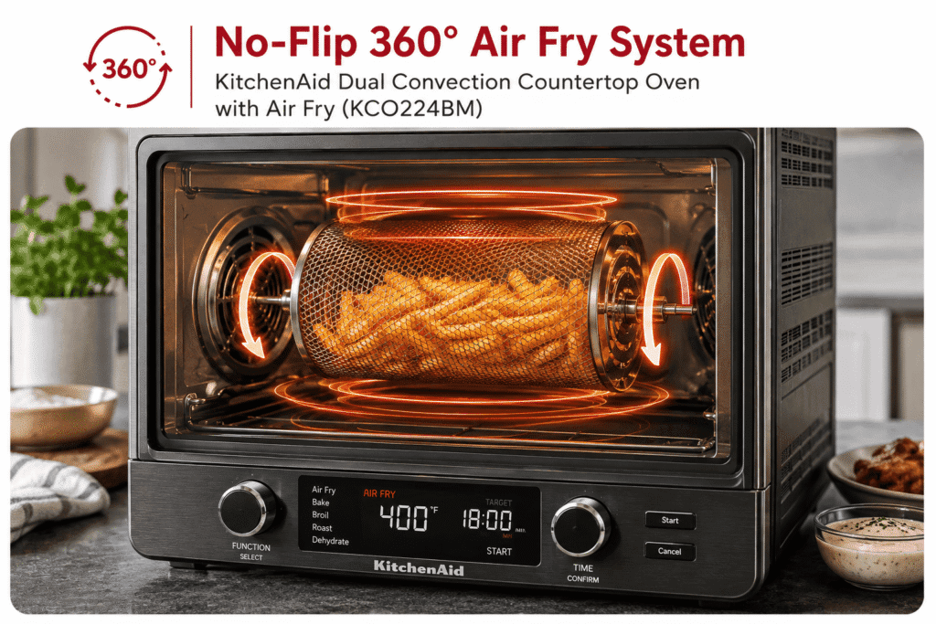 360 air fryer of KitchenAid KCO224BM Dual Convection Countertop Oven with Air Fryer