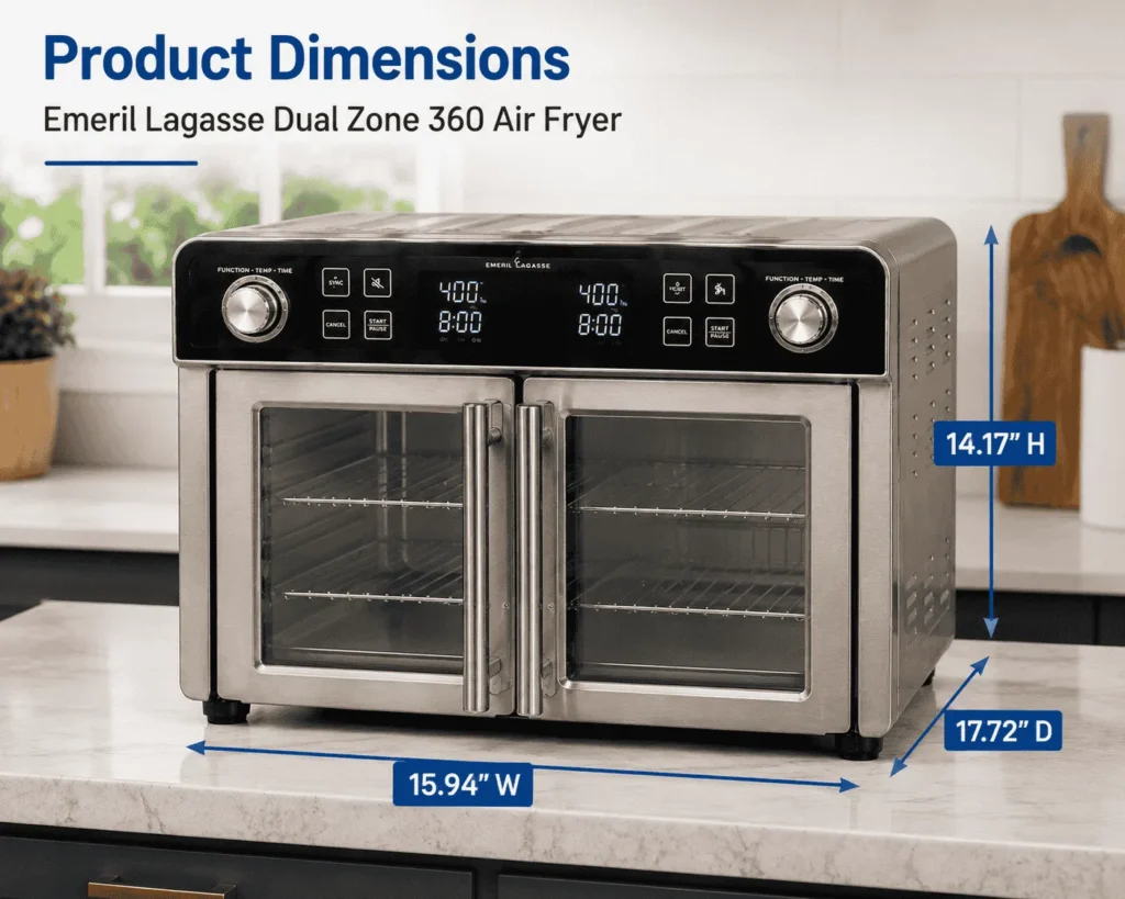 dimension of Emeril Lagasse Dual Zone 360 Air Fryer Oven