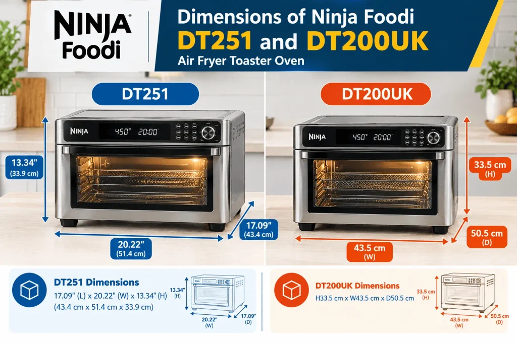 Dimension of Ninja Foodi DT251 vs DT200UK