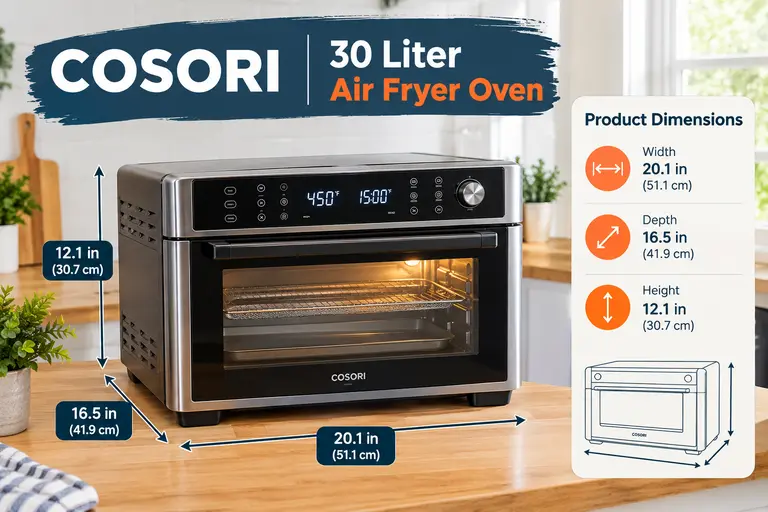 Dimesnions of Cosori 30 Liter Air Fryer Oven