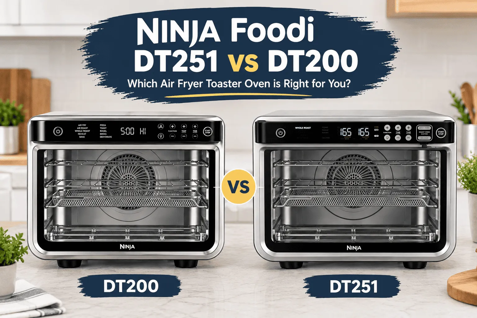 feature image of Ninja Foodi DT251 vs Ninja Foodi DT200 air fryer toaster oven